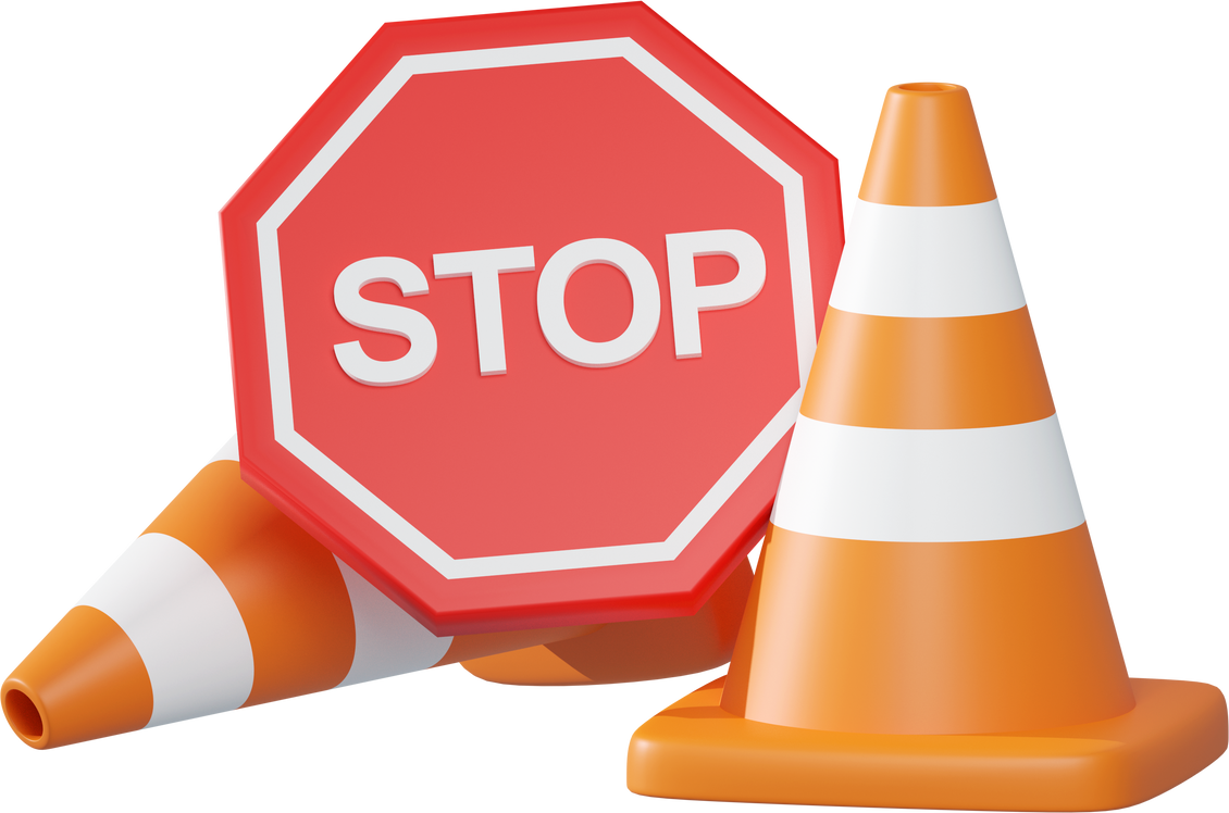 3D Object Rendering of Traffic Sign. Stop under Construction , Traffic Cone.
